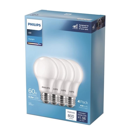 Philips Philips A19 E26 (Medium) LED Bulb Daylight 60 Watt Equivalence 4 pk 575837